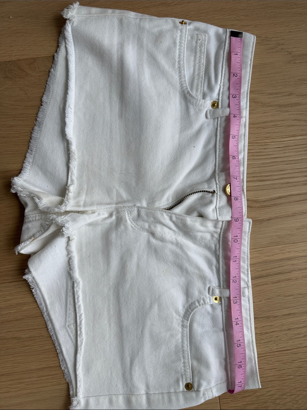 Michael Kors White Denim Shorts with Gold Logo Accents